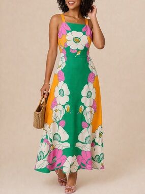 Maggy London Colorful Floral Georgette Maxi Dress Square Neck 6